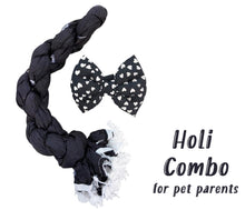 Load image into Gallery viewer, Holi Outfit for Dog and Mom: Matching Dog Bow Tie and Bandhani Dupatta (Black)