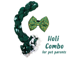 Load image into Gallery viewer, Holi Outfit for Dog and Mom: Matching Dog Bow Tie and Bandhani Dupatta (Green)