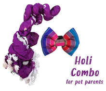 Load image into Gallery viewer, Holi Outfit for Dog and Mom: Matching Dog Bow Tie and Bandhani Dupatta (Purple)