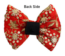 Load image into Gallery viewer, Traditional Red Dog Bow Tie with Gold Embroidery for Diwali and Weddings