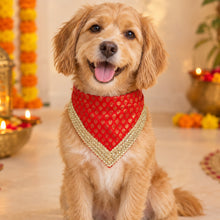Load image into Gallery viewer, For The Fur Kids Traditional Dog Bandana with Lace for Diwali, Weddings and Special Occasions