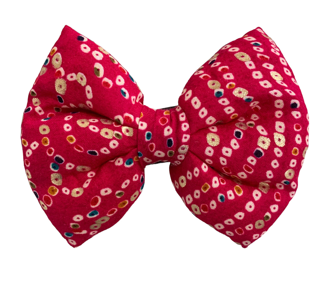 Bow Tie for Dogs: Bandhani Festive Bow for Pets (Red)