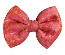 Load image into Gallery viewer, Wedding and Diwali Dog Bow: Traditional Banarasi Bow Tie for Pets (Pink Flower)