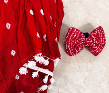 Load image into Gallery viewer, Holi Outfit for Dog and Mom: Matching Dog Bow Tie and Bandhani Dupatta (Red)