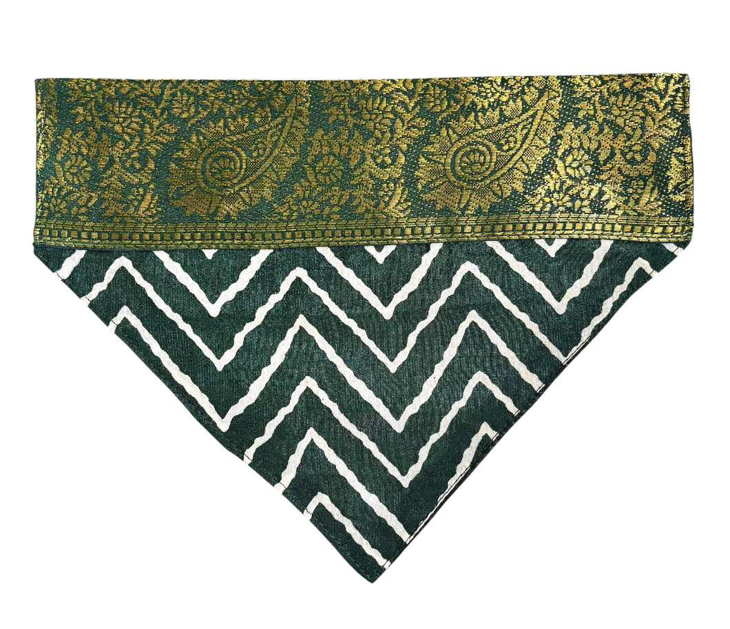 Ethnic Dog Bandana: Leheriya Pet Bandana with Banarasi Ambi Border (Green)