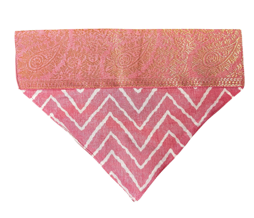 Ethnic Dog Bandana: Leheriya Pet Bandana with Banarasi Ambi Border (Pink)