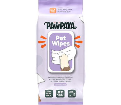 Pawpaya Vanilla Pet Wipes for Dogs & Cats | 5-in-1 Aloe Vera, Oat Extract & Vitamin E Grooming Wipes | Soft Cleaning Wipes for Paws, Face, Ears & Coat