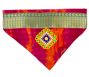 Navratri Dog Bandana: Bandhani Pet Bandana with Gujarati Embroidery (Pink)