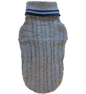 Grey Cable Knit Dog Sweater - For Small and Medium Dog Breeds
