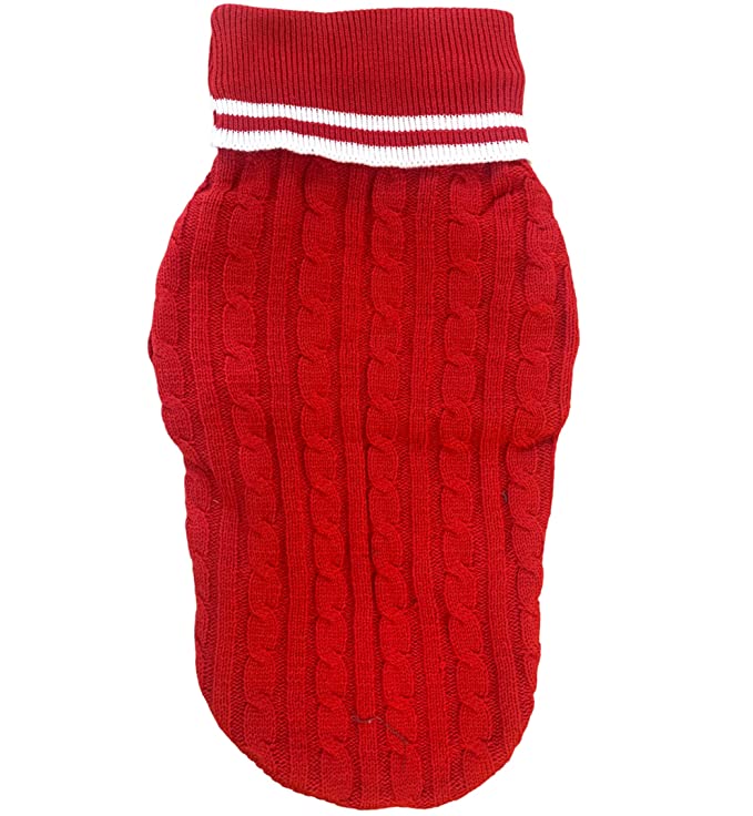 Red Cable Knit Dog Sweater - For Small and Medium Dog Breeds