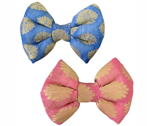 Dog Bow Tie Combo: Wedding/Ethnic Wear Bows for Pets (Blue & Pink)