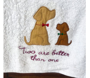 Embroidered Hand Towels: Two Dogs