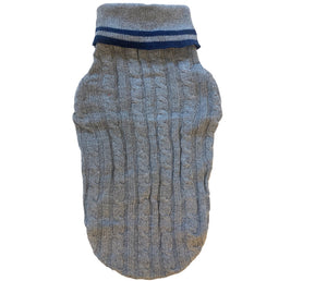 Grey Cable Knit Dog Sweater - For Small and Medium Dog Breeds