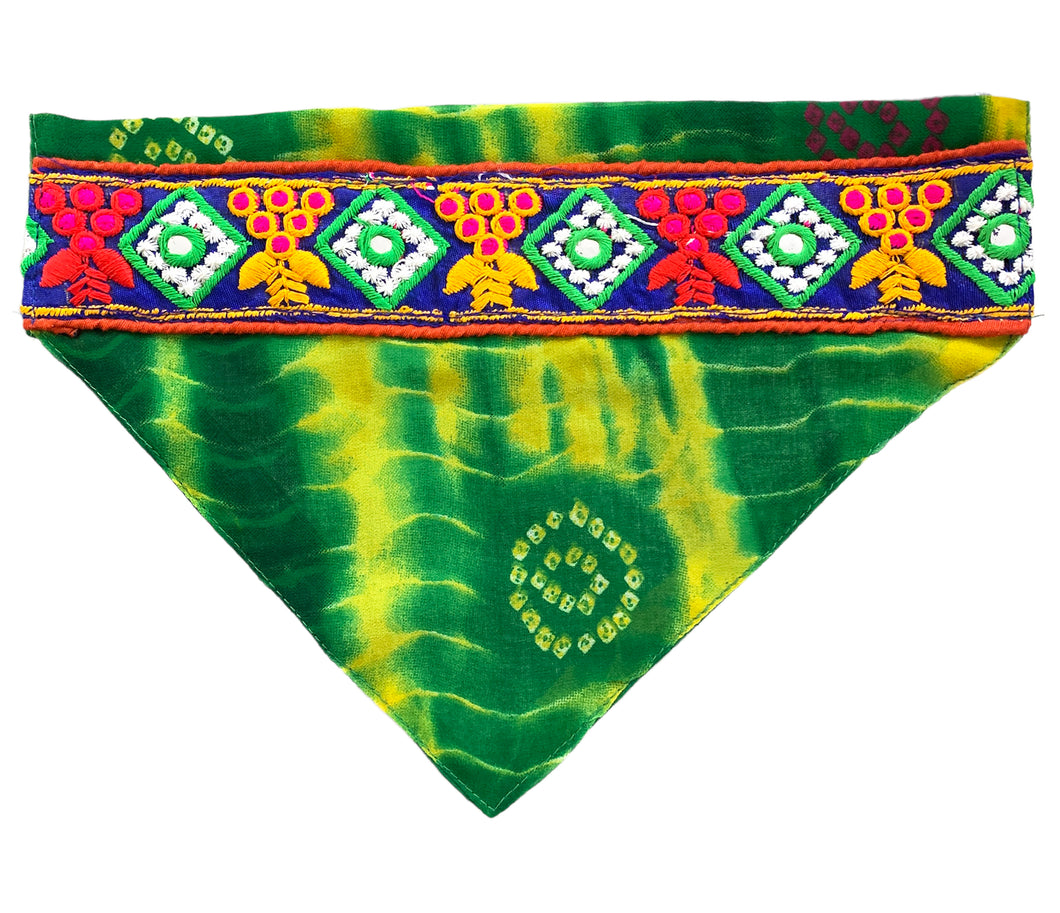 Ethnic Dog Bandana: Bandhani Pet Bandana with Gujarati Embroidery