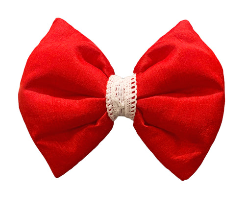 Dog Bow Tie: Red Silk Dog Bow with Lace