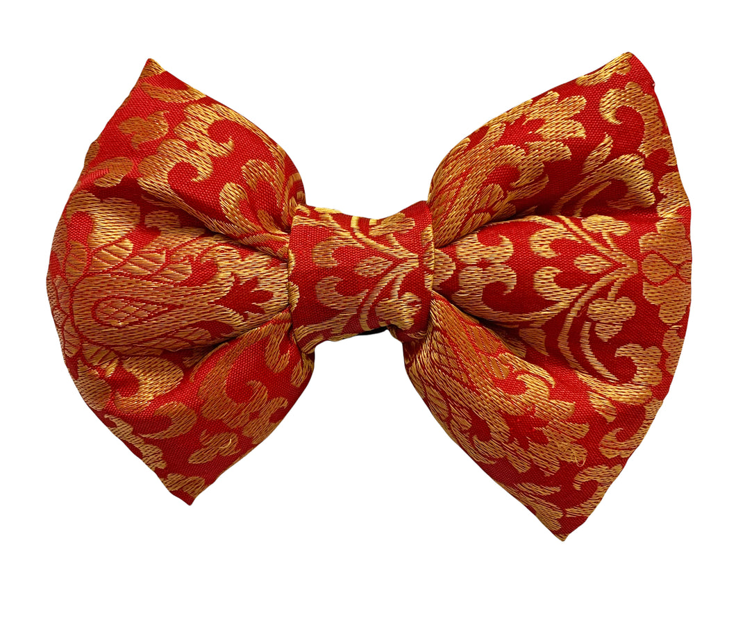 Bow Tie for Pets: Traditional Dog Bow Tie for Diwali, Festivals, Weddings (Red Flower)