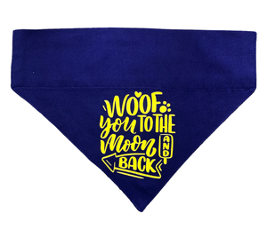 Dog Bandana: Woof You to the Moon and Back Quirky Bandana for Dogs (Blue)